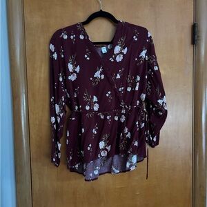 Old Navy Maroon floral peplum blouse size XL